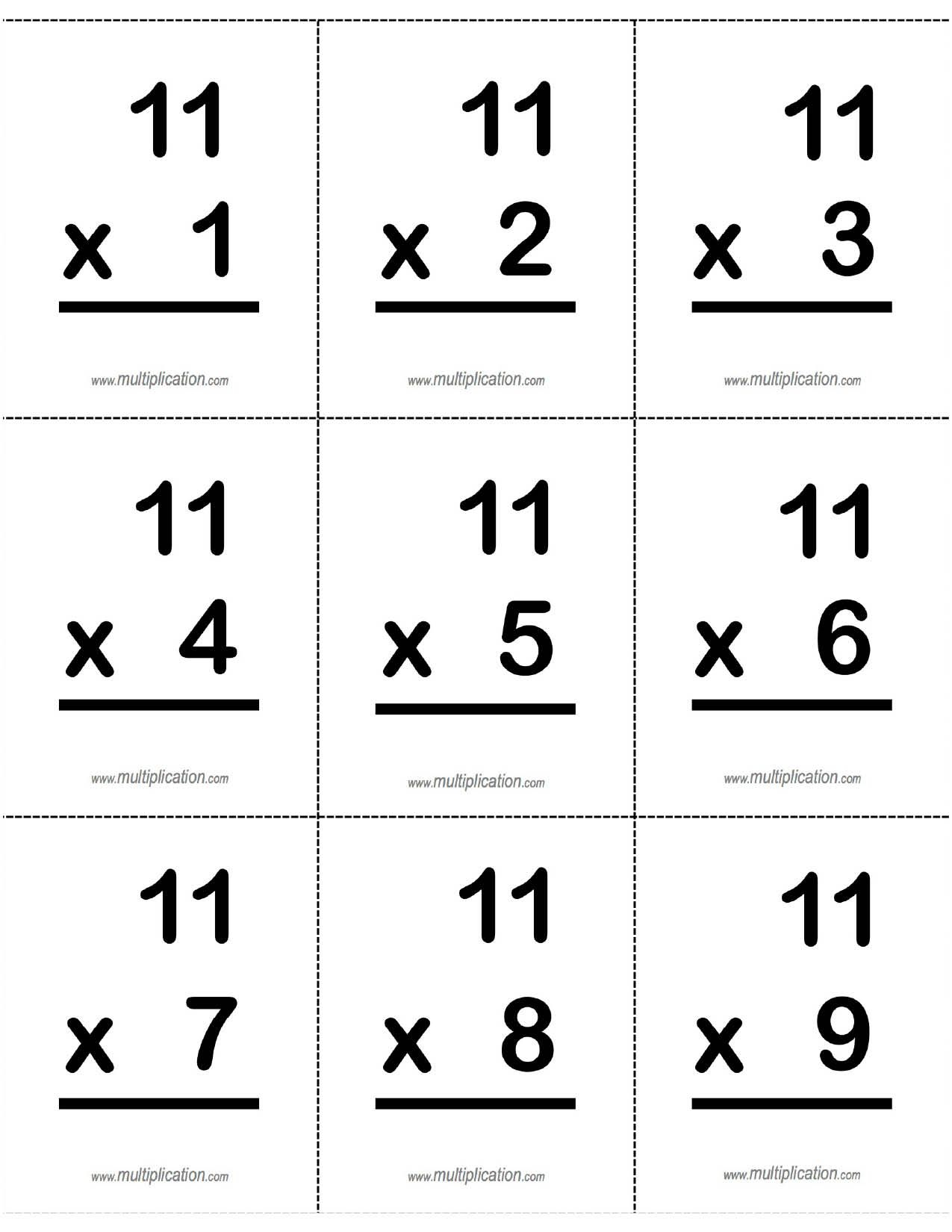11&amp;#039;s, 11 X Multiplication Fact Flash Cards Front