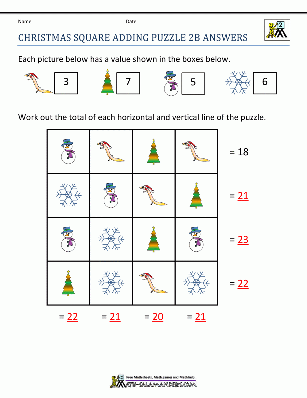 2Nd Grade Christmas Math Worksheets