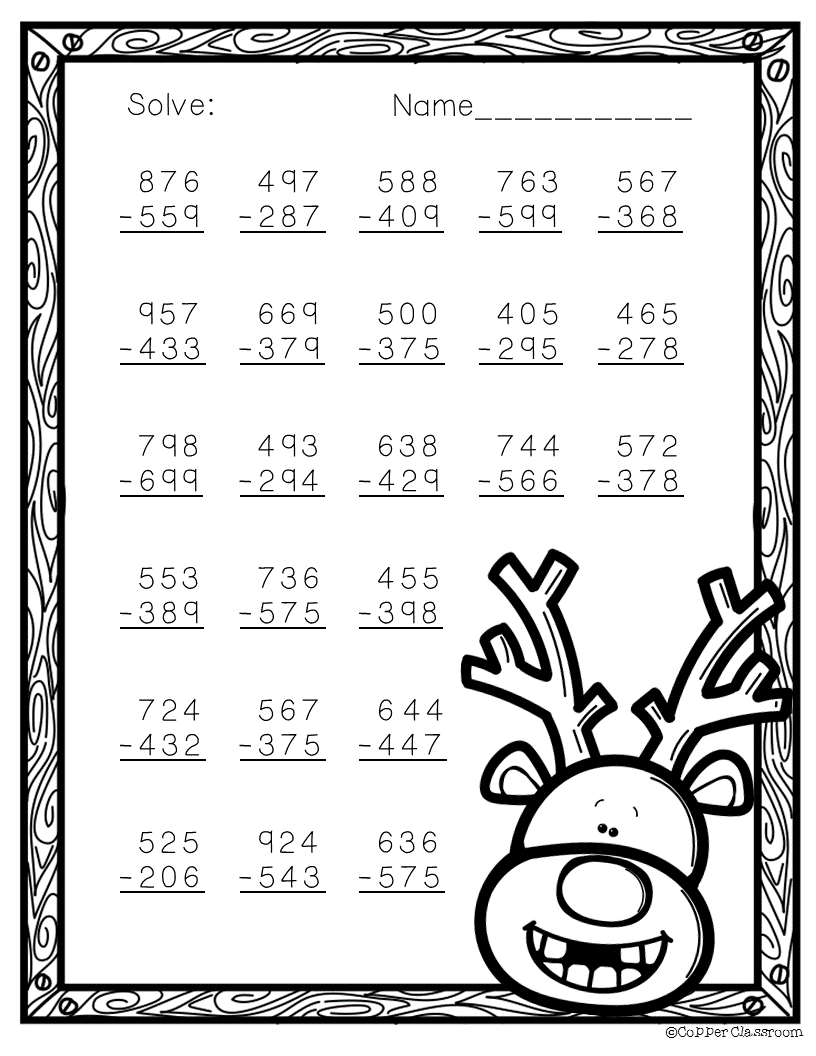 3.nbt.2 Winter Themed 3 Digit Subtraction With Regrouping