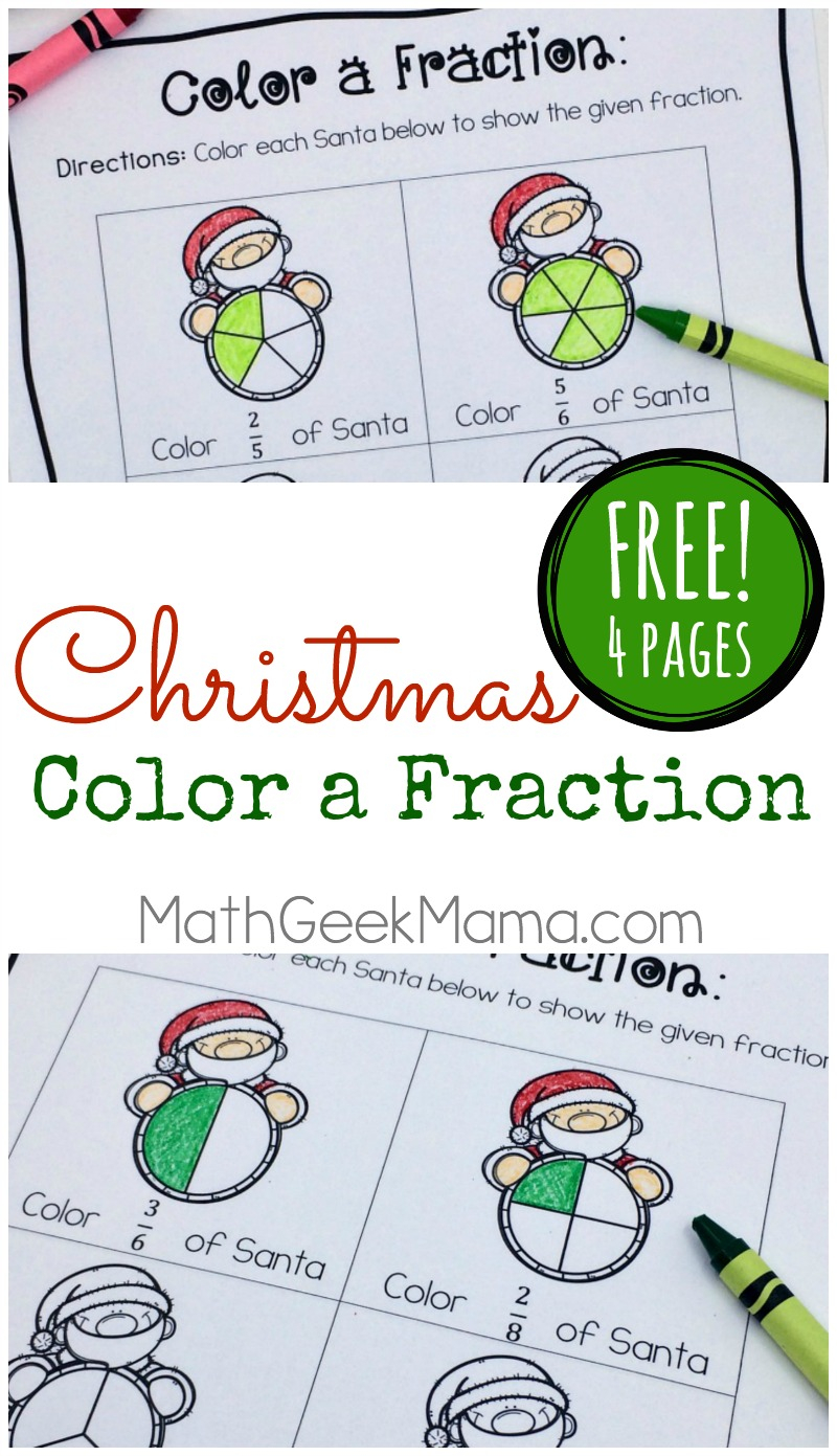 Christmas Fraction Worksheets For 3-5 Grade {Free}