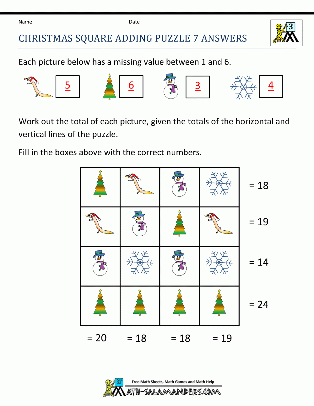 Christmas Math Worksheets