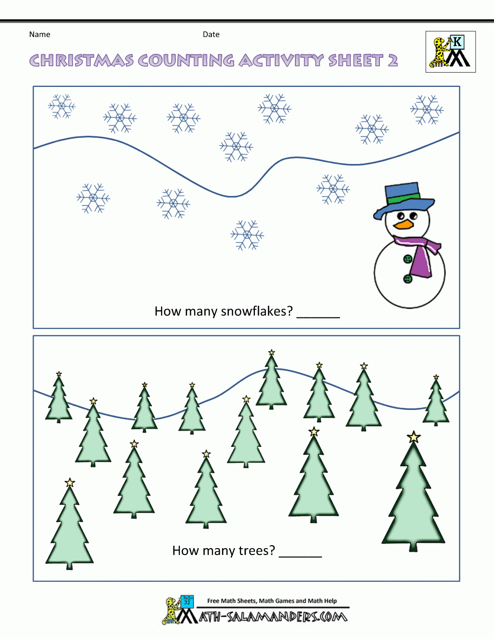 Christmas Math Worksheets For Kindergarten