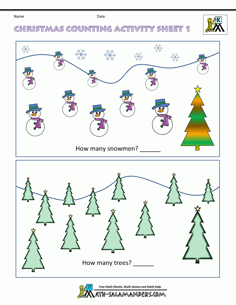 Christmas Math Worksheets For Kindergarten