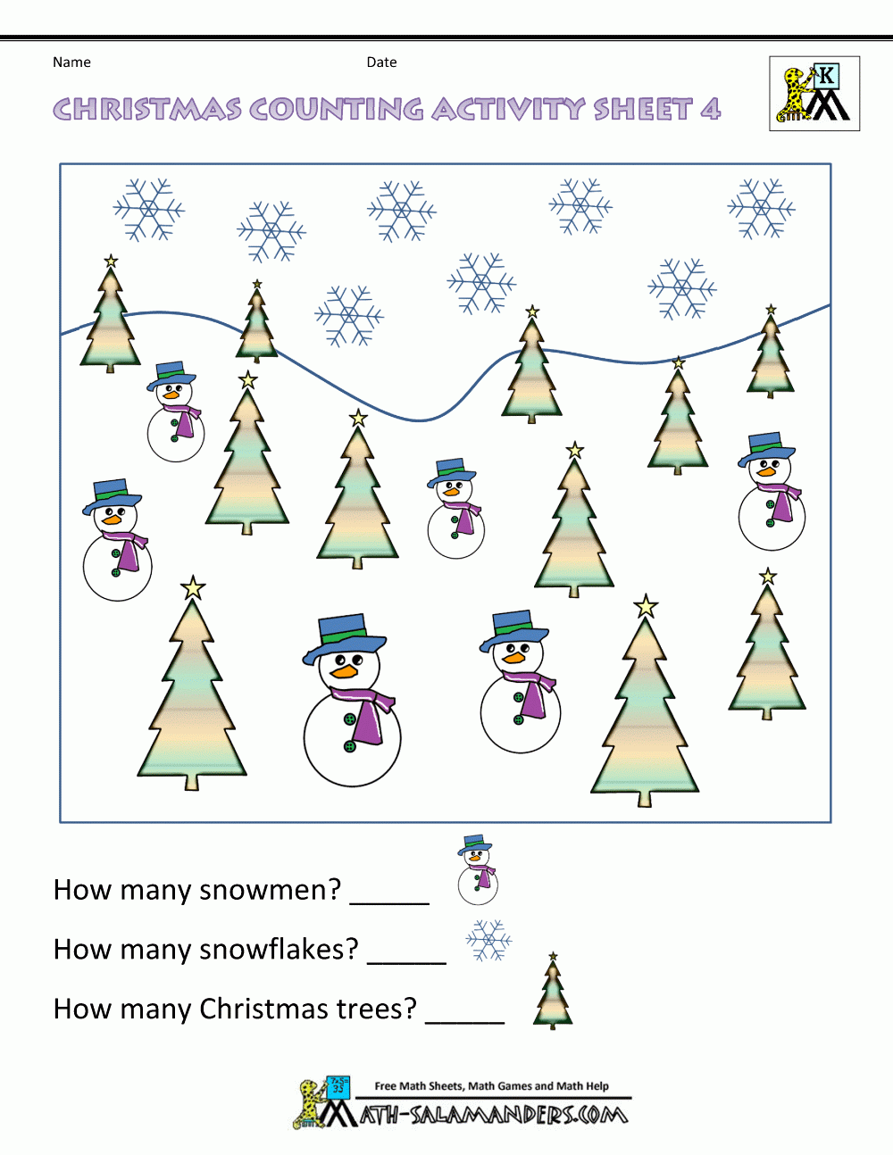 Christmas Math Worksheets For Kindergarten