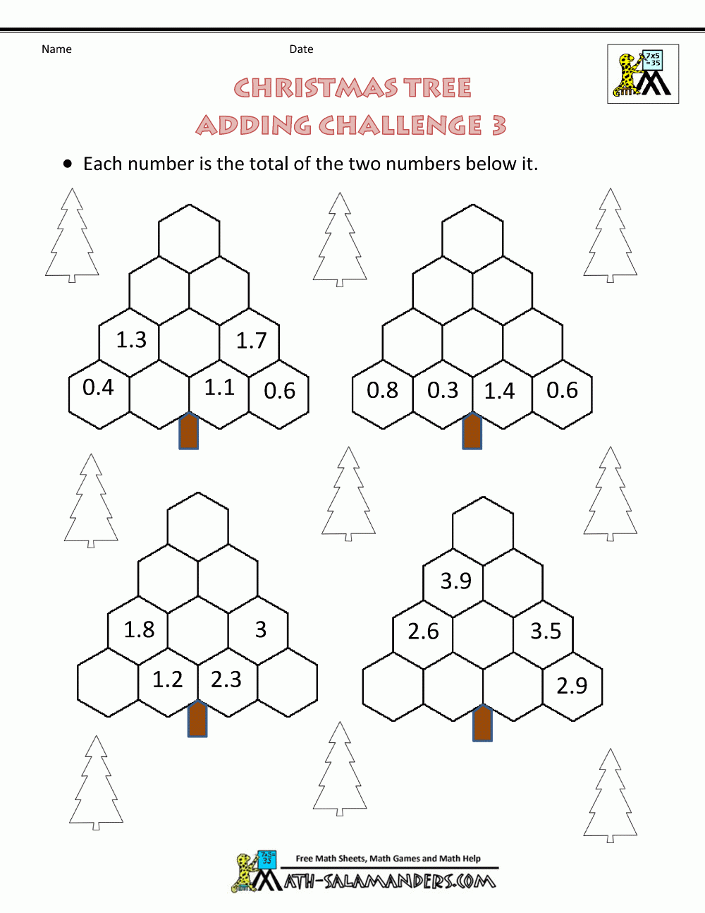 Christmas Maths Activities Tree Adding Challenge 3