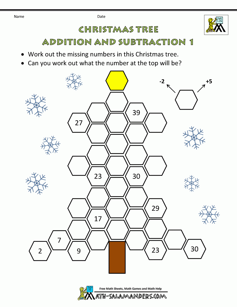Christmas Maths Sheet Tree Addition Subtraction 1 | Holiday