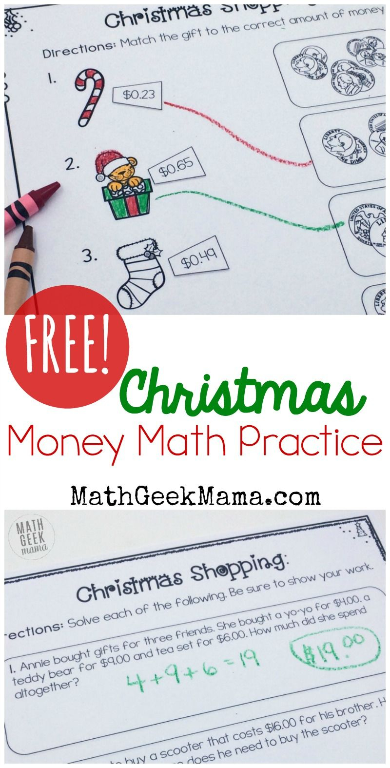 Christmas Shopping: Money Math Worksheets {Free} | Money