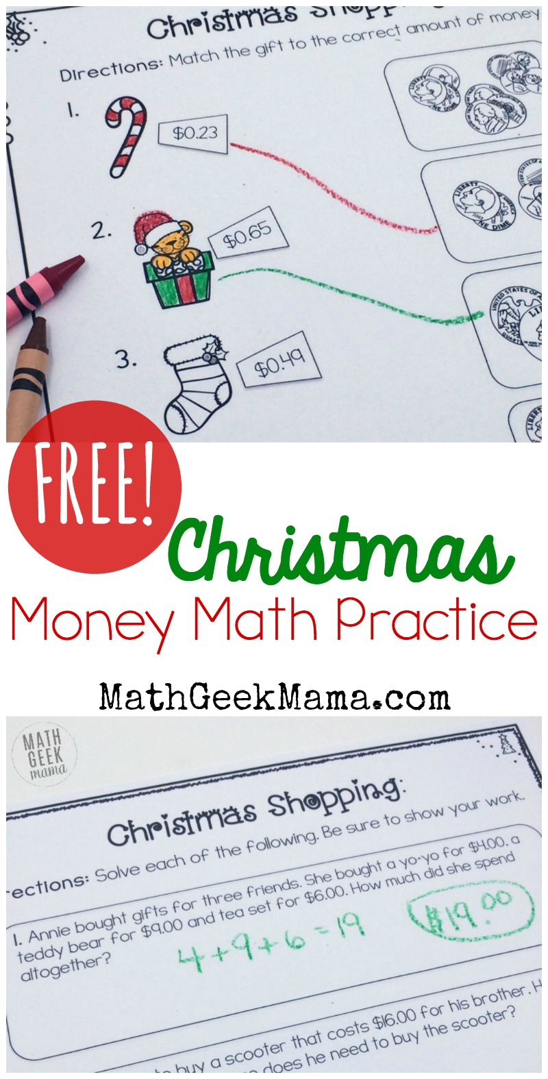 Christmas Shopping Money Math Worksheets Free Practice 4Th