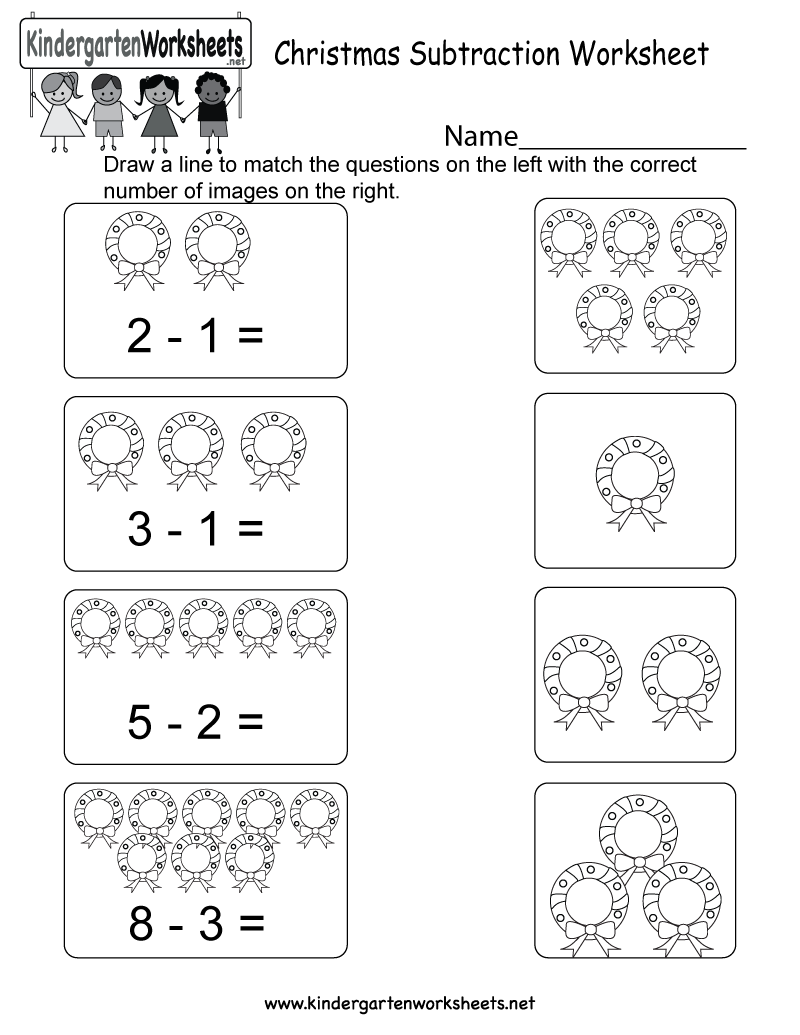 Christmas Subtraction Worksheet - Free Kindergarten Holiday