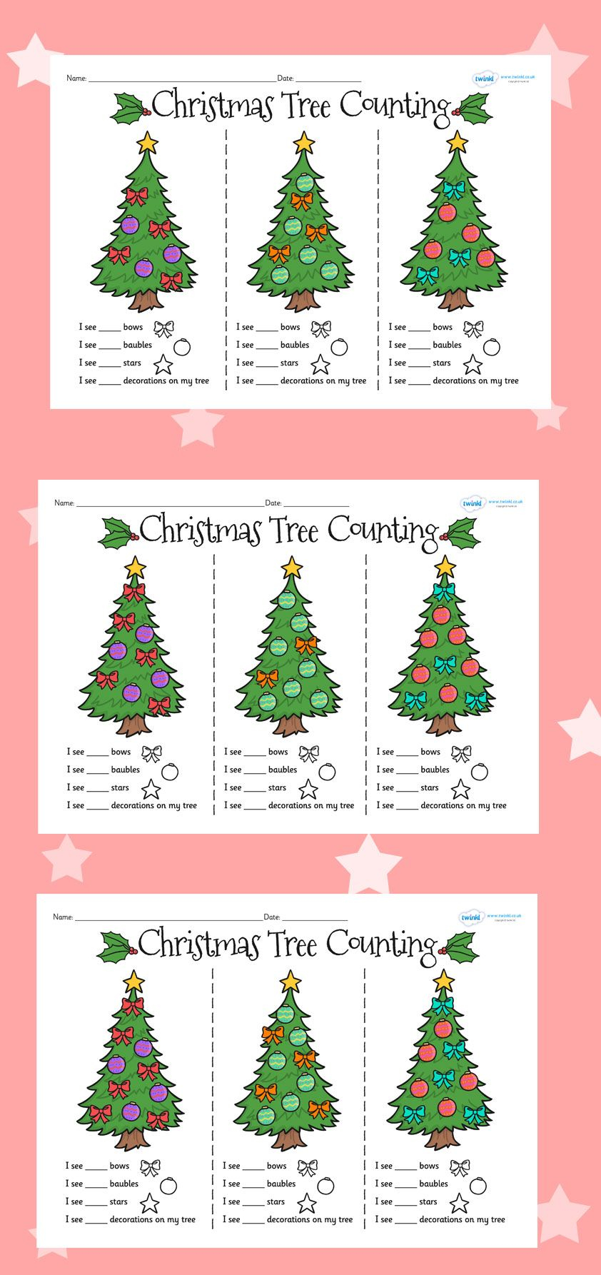 Christmas Tree Counting Worksheets | Christmas Math