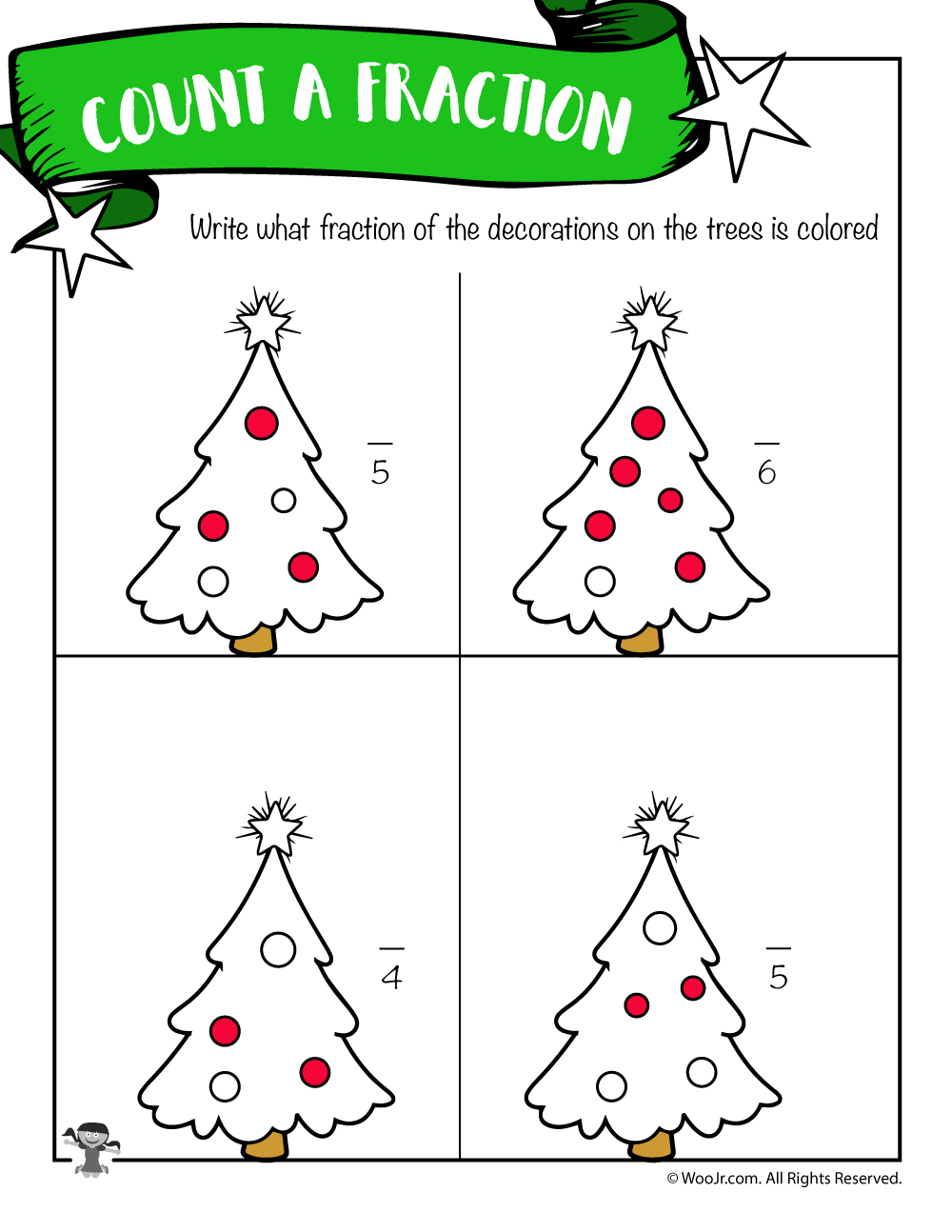 Deduce The Fraction Worksheet With Christmas Trees | Woo! Jr