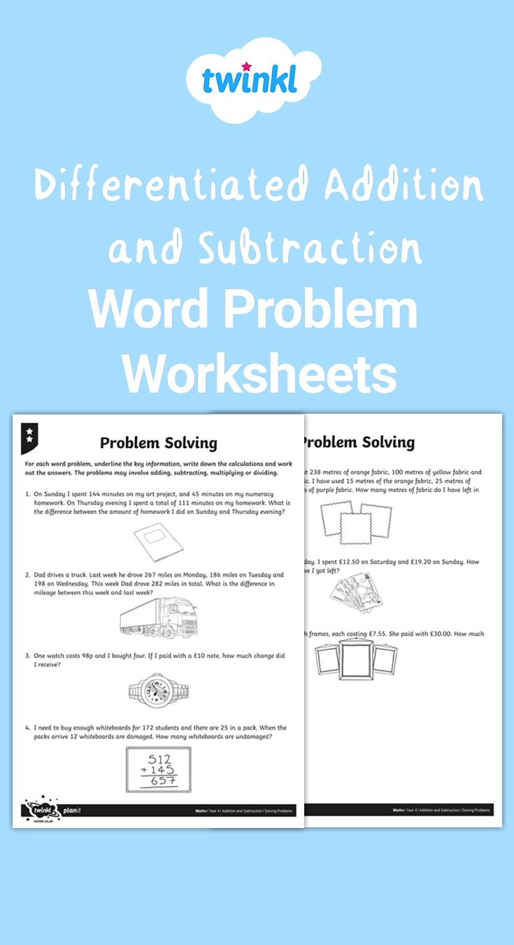 Differentiated Addition And Subtraction Word Problem