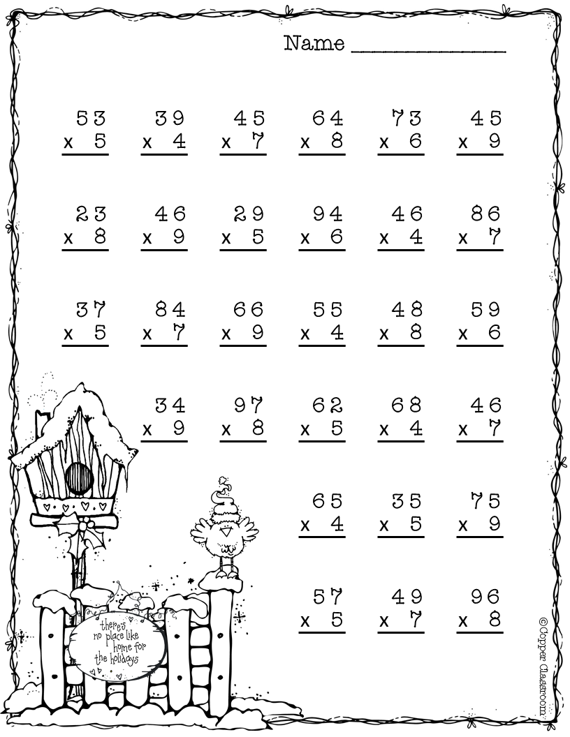 Christmas Double Digit Multiplication Free Worksheets