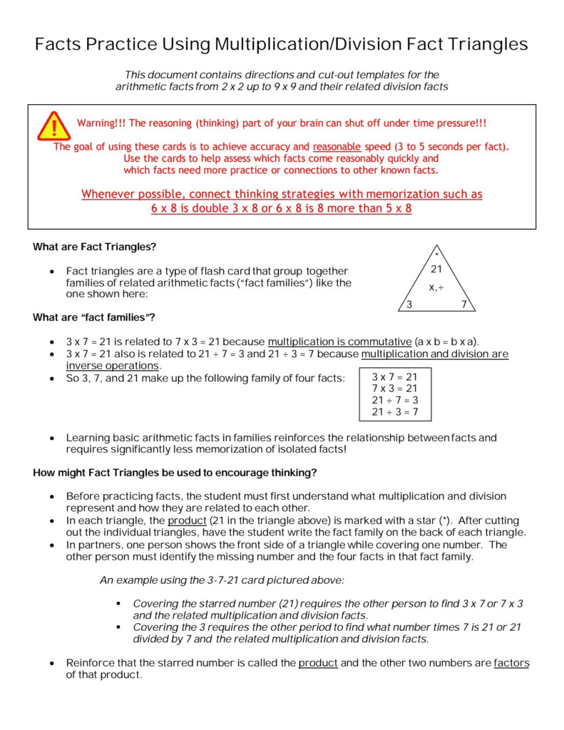 Facts Practice Using Multiplication/division Fact Triangles Facts Practice Using Multiplication/division Fact Triangles