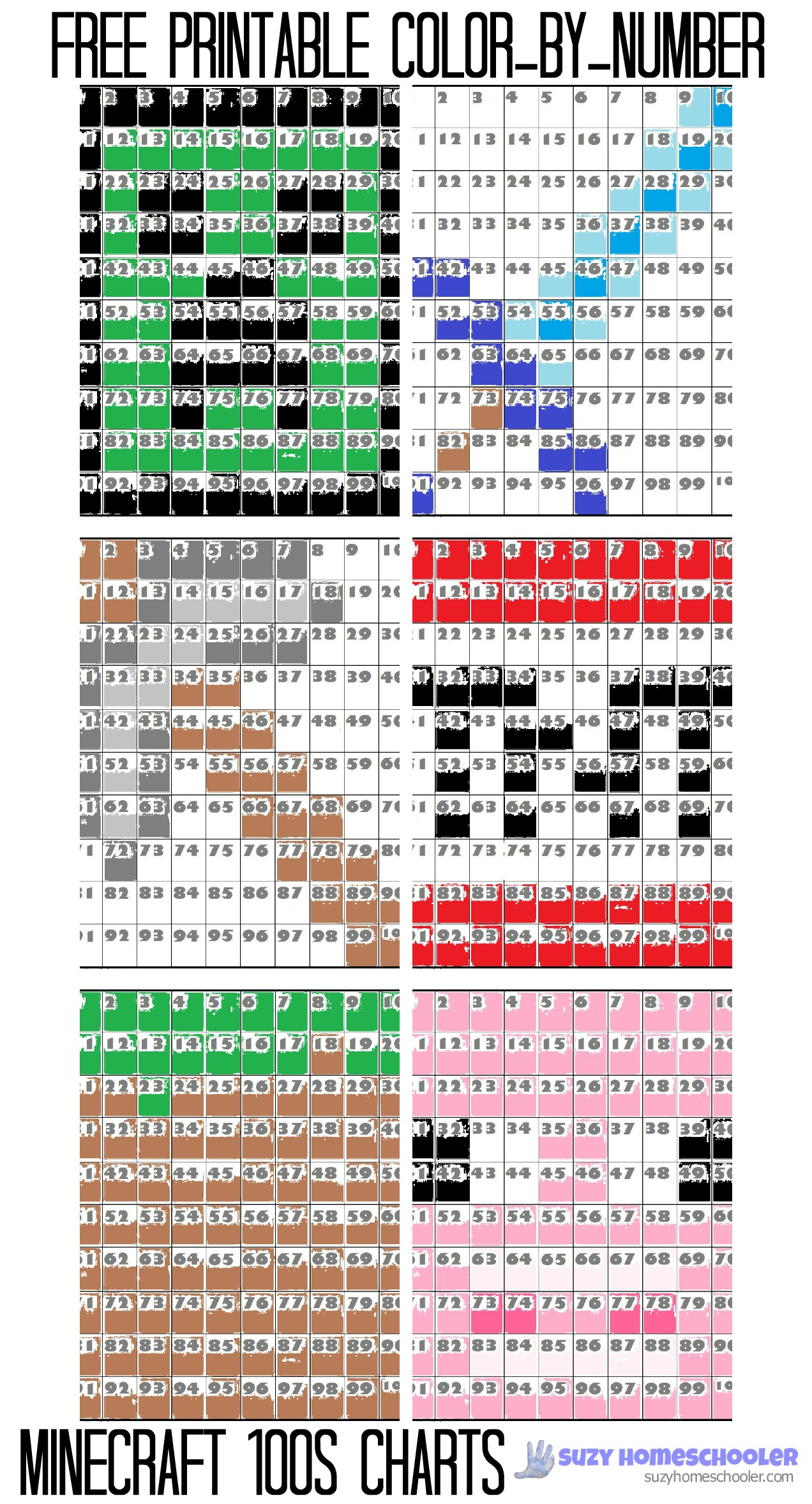 Free Printable Minecraft Color-By-Number 100S Chart Pictures