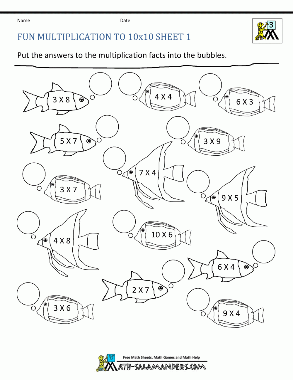 Fun Multiplication Worksheets To 10×10 Factsloring Sheets