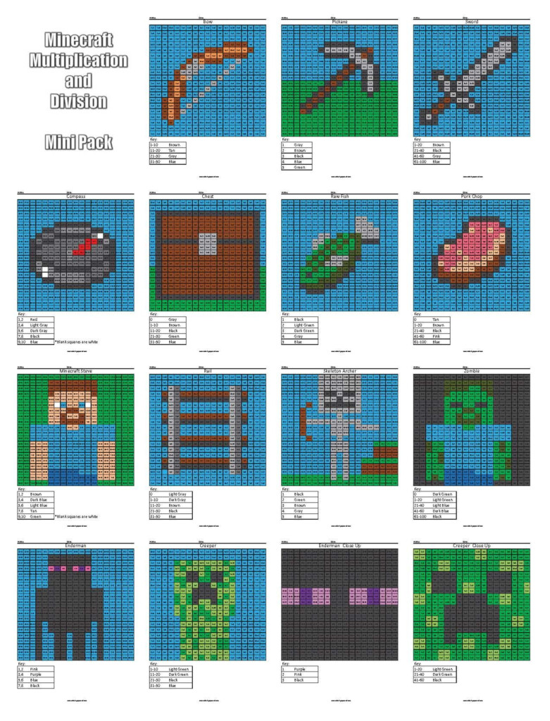 Minecraft Multiplication And Division Coloring Squared Minecraft Multiplication And Division Coloring Squared