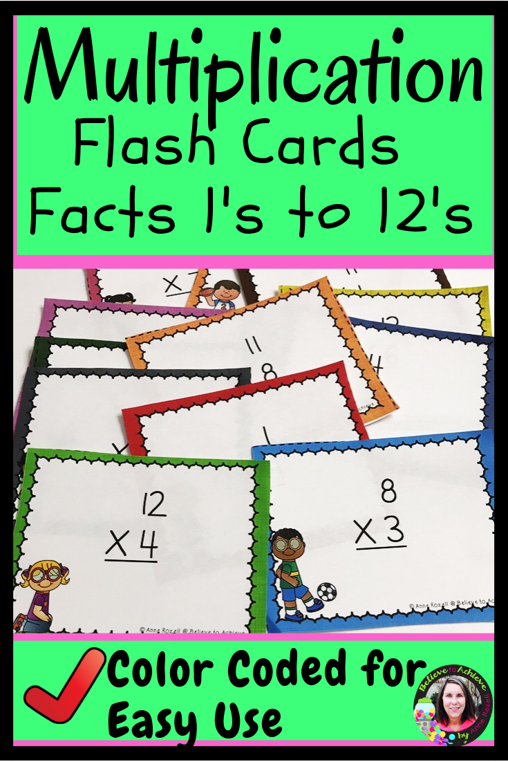 Multiplication Flash Cards! Color Coded For Easy Use! Facts