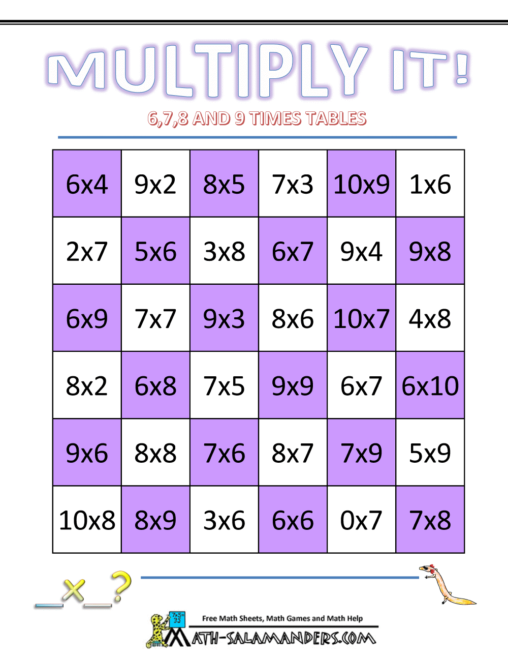 Multiplication Flash Cards Printable Numbers 1-10 Flashcards