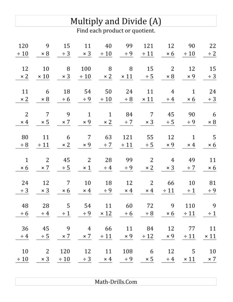 Multiplying And Dividing With Facts From 1 To 12 (A) Multiplying And Dividing With Facts From 1 To 12 (A)