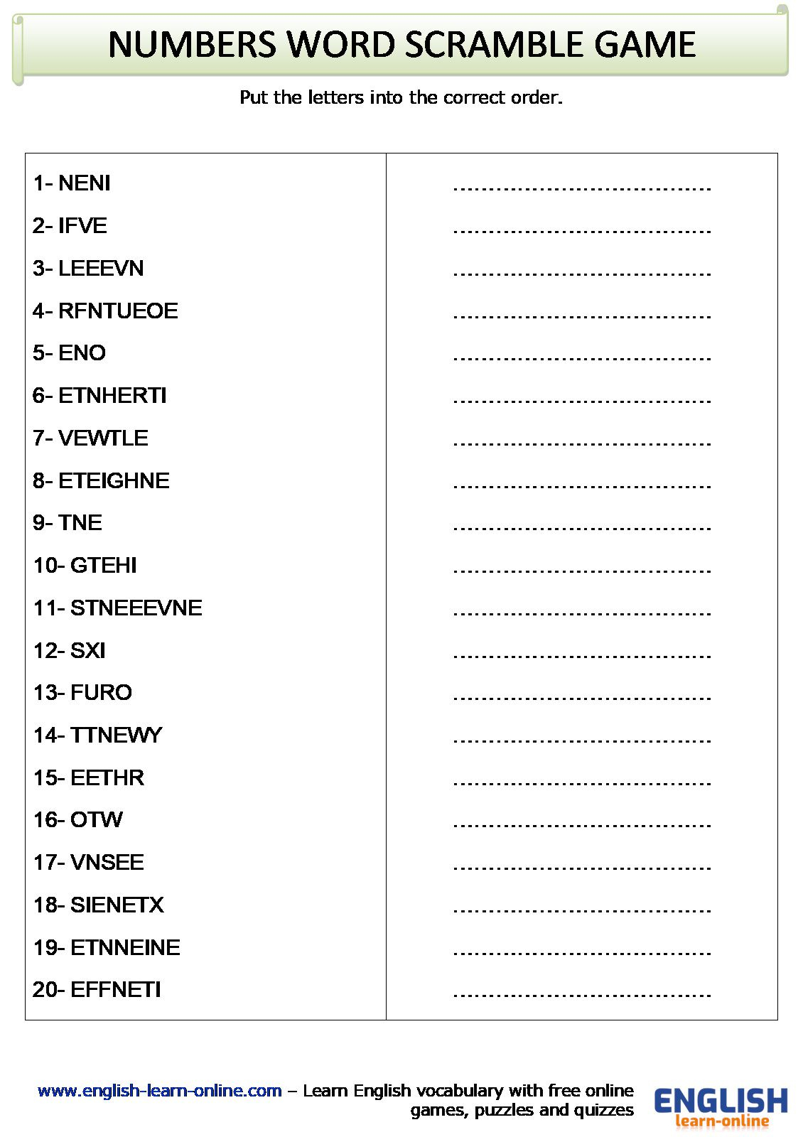 Numbers In English Learn With Games Flashcards Pictures