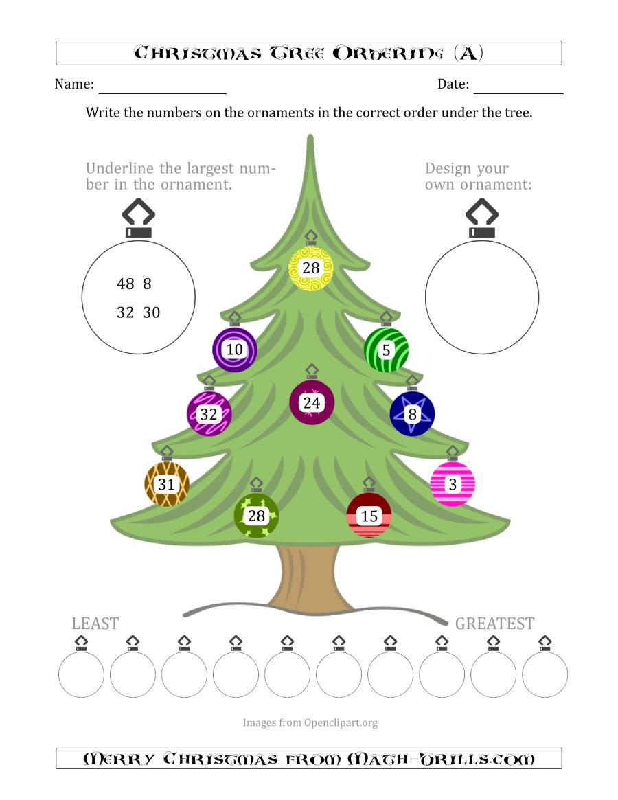 Ordering/sorting Numbers 1 To 50 On A Christmas Tree (A)