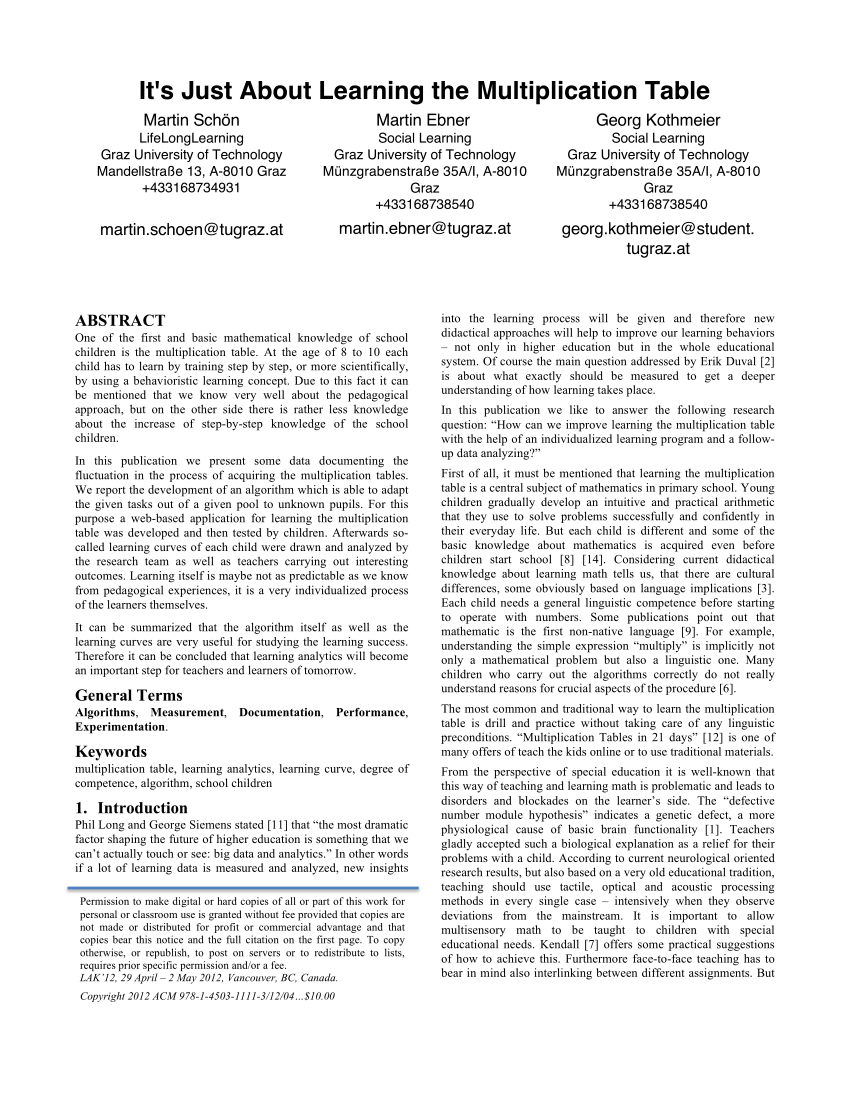 Pdf) It&amp;#039;s Just About Learning The Multiplication Table