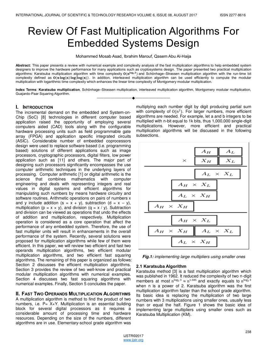 Pdf) Review Of Fast Multiplication Algorithms For Embedded