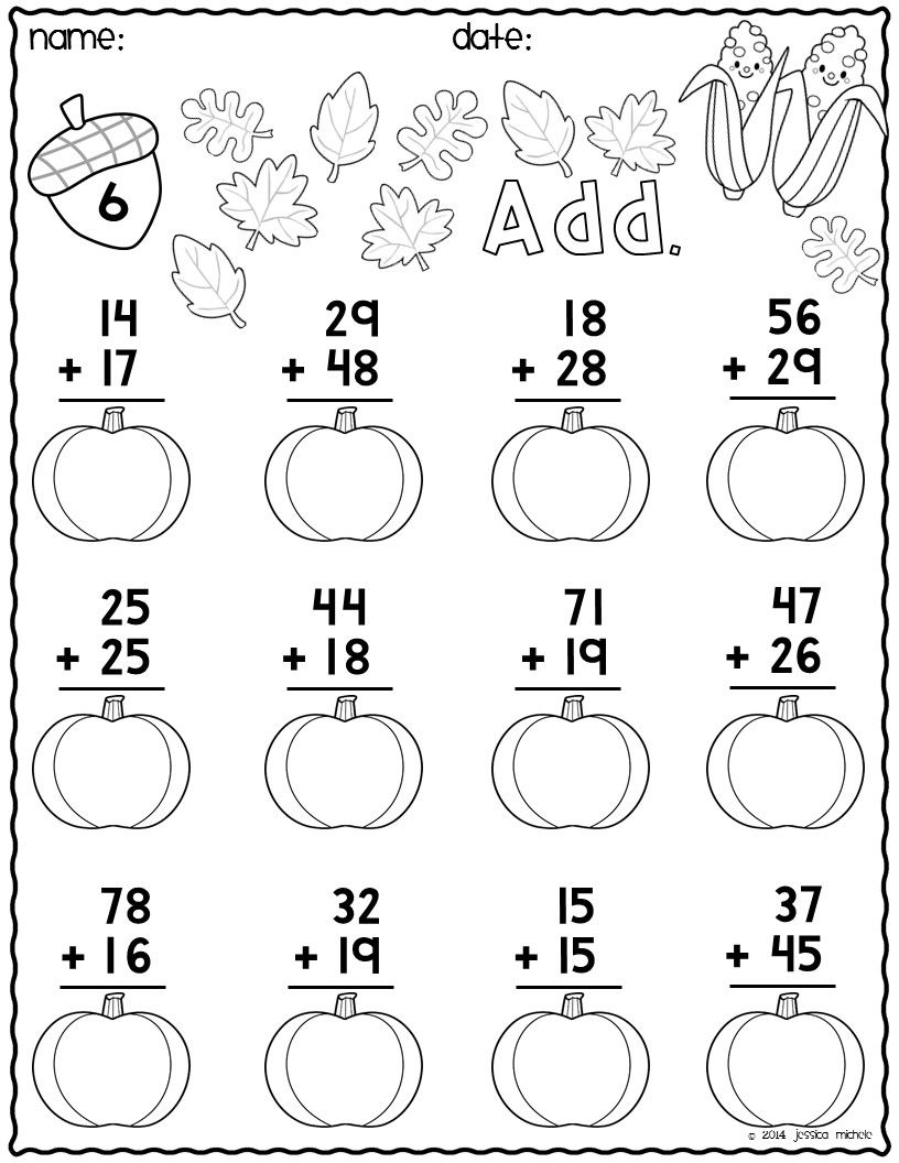 Print &amp;amp; Go Two-Digit Addition Printables {Autumn} | Math