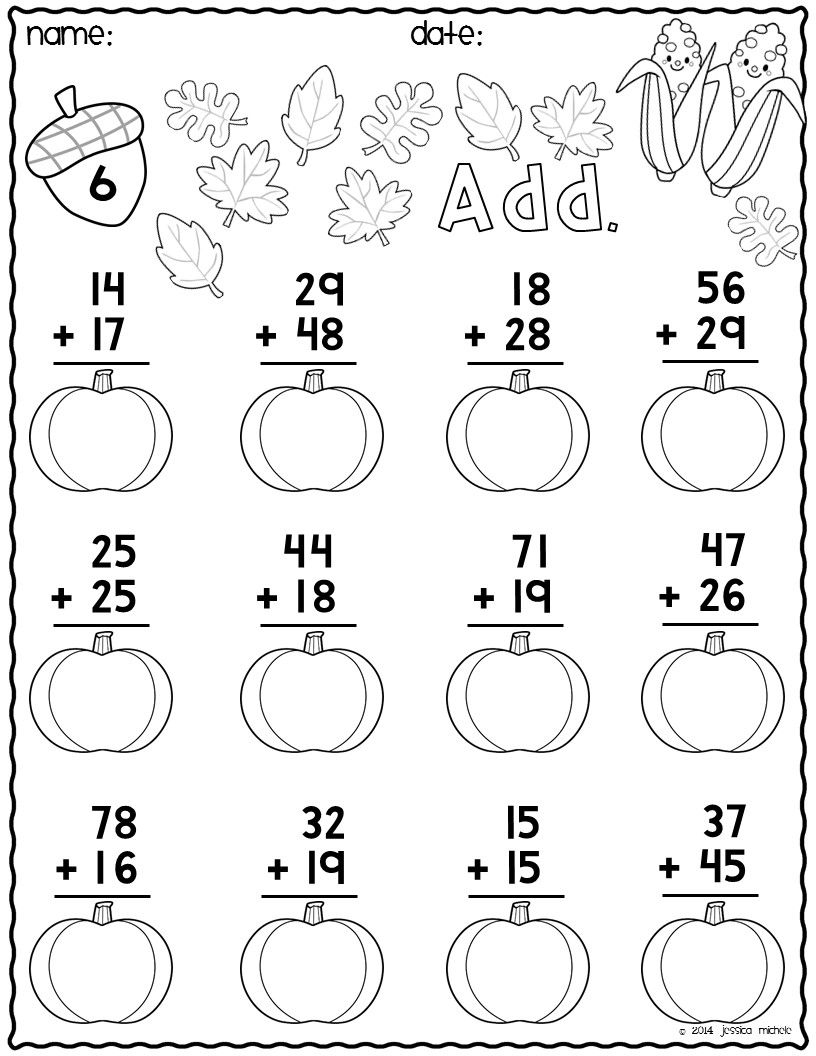 Print &amp;amp; Go Two-Digit Addition Printables {Autumn} | Math