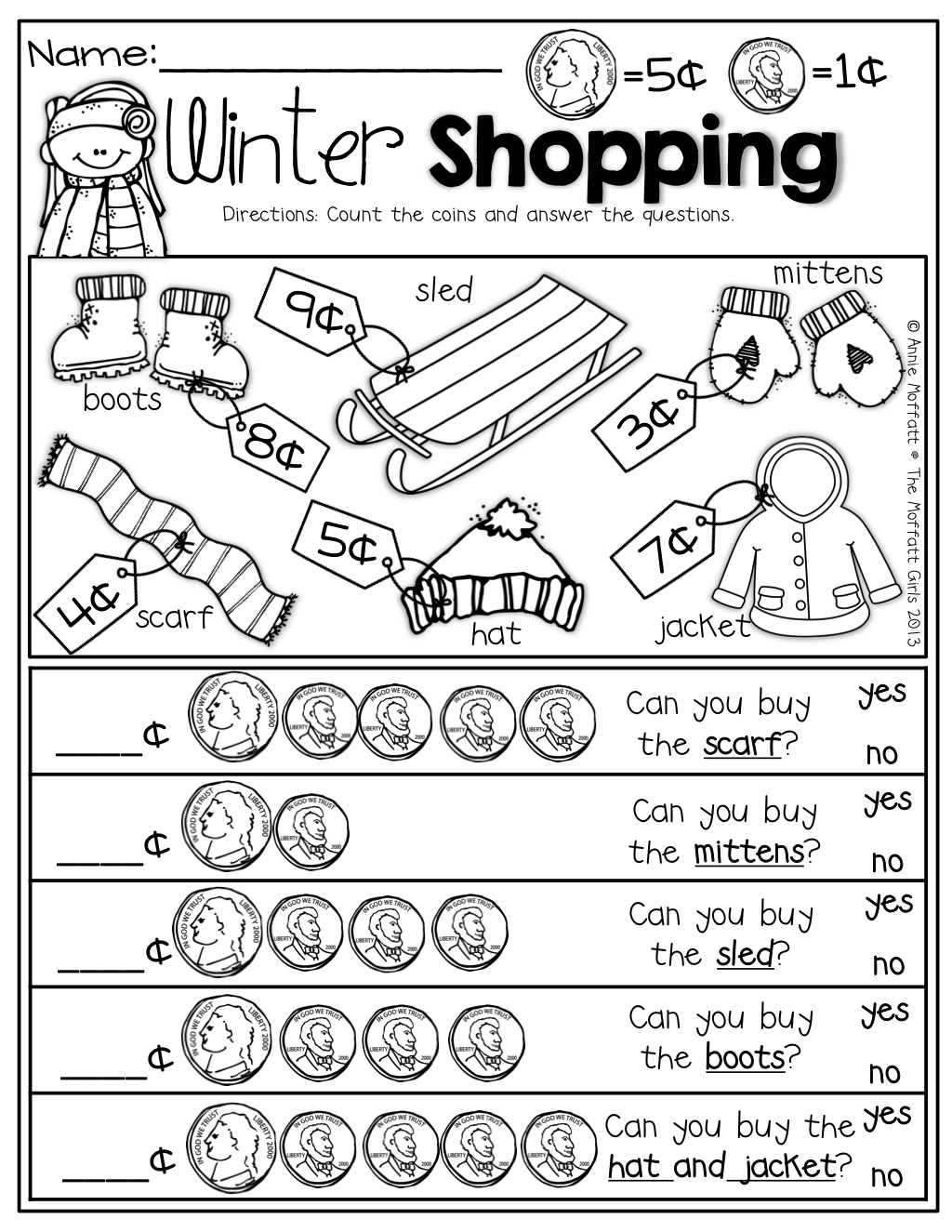 Winter Shopping With Nickels And Pennies! Prefect For Adding