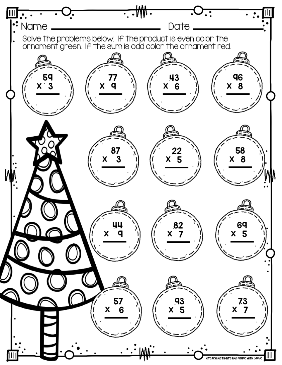 Christmas Worksheets 3rd Grade Math