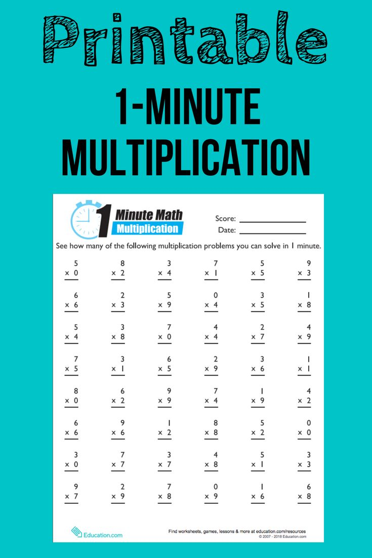 1 Minute Multiplication Math Facts Math Multiplication
