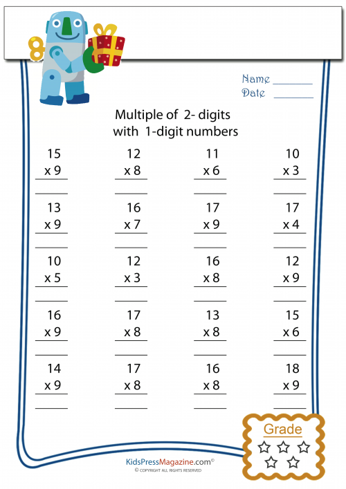 2 Digit Multiplied By 1 Digit Worksheet 4 