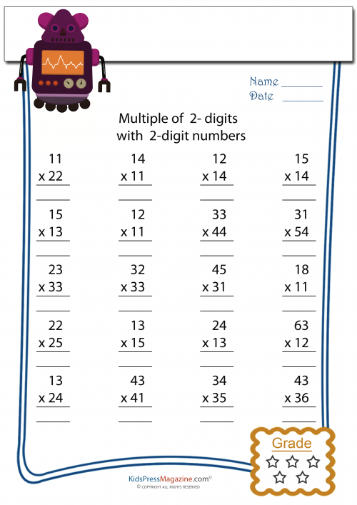 2 Digit Multiplied By 2 Digit Worksheet 3 