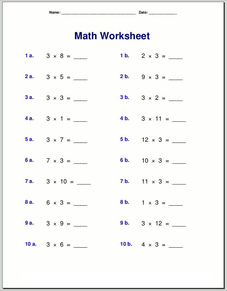 3 Times Table Worksheets To Print Activity Shelter