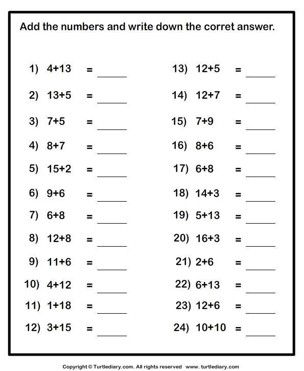 Adding One Digit Numbers With Numbers Up To Two Digits 