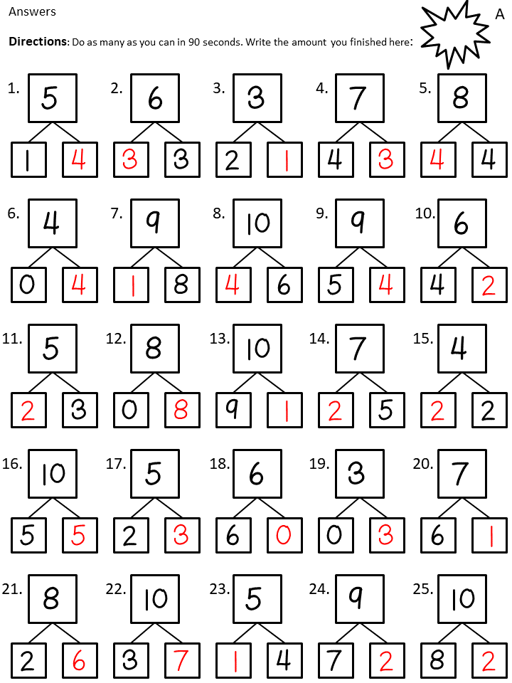 Addition Number Bond Fluency Worksheets Madebyteachers