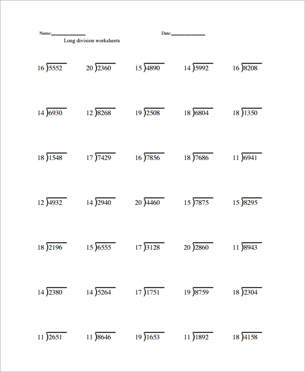 FREE 9 Sample Long Division Worksheet Templates In MS 