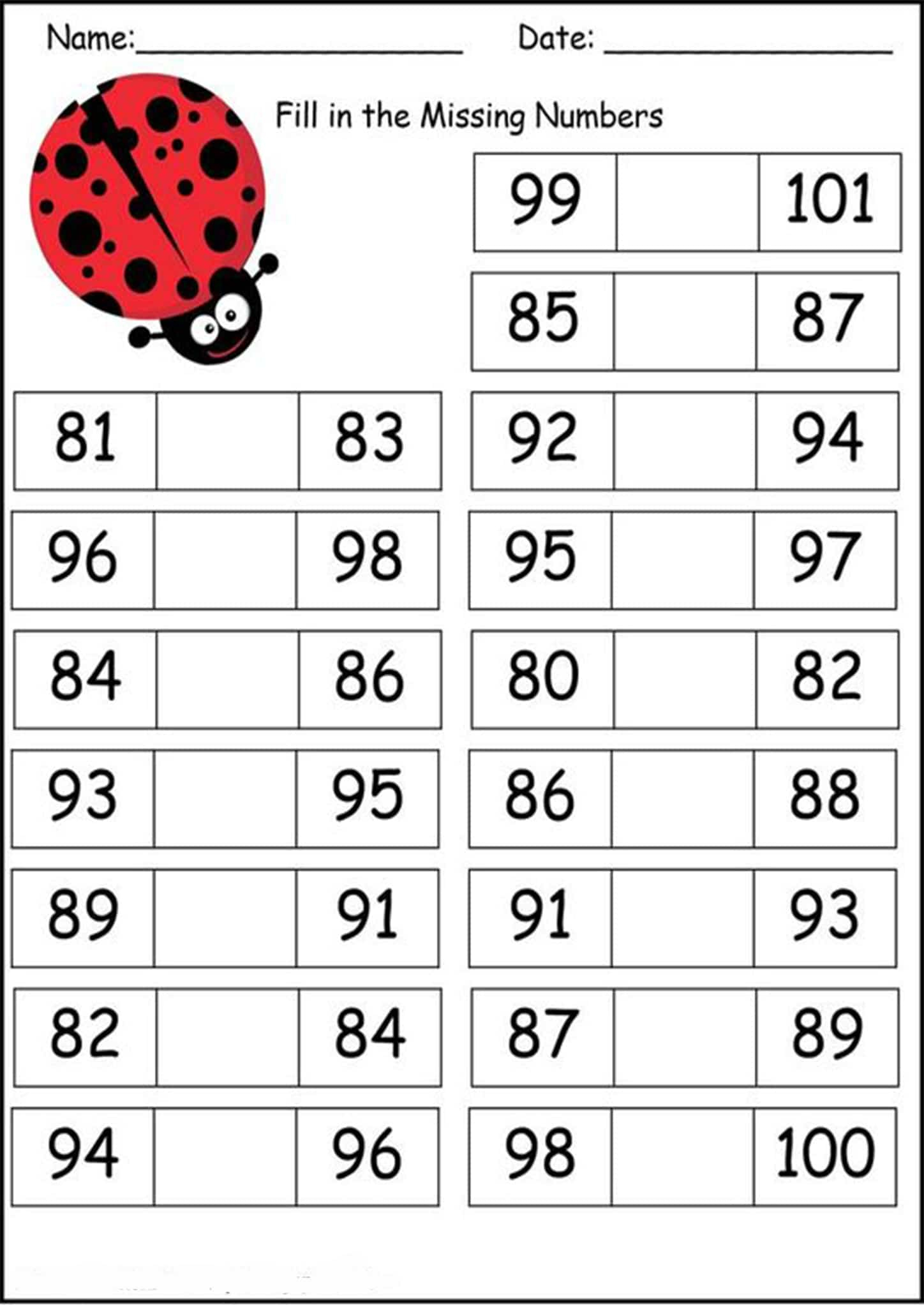 Free Fun Missing Number Worksheets Tulamama