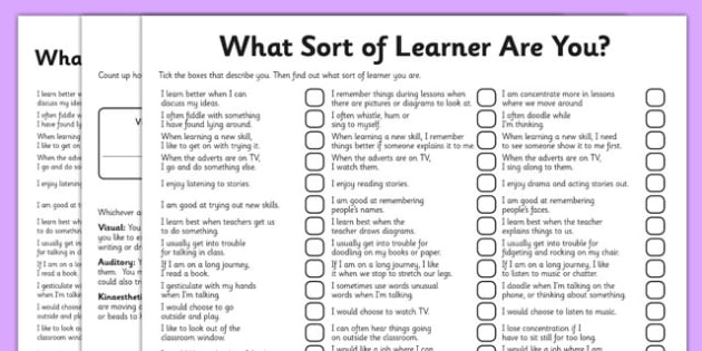 KS2 What Sort Of Learner Are You VAK Questionnaire 