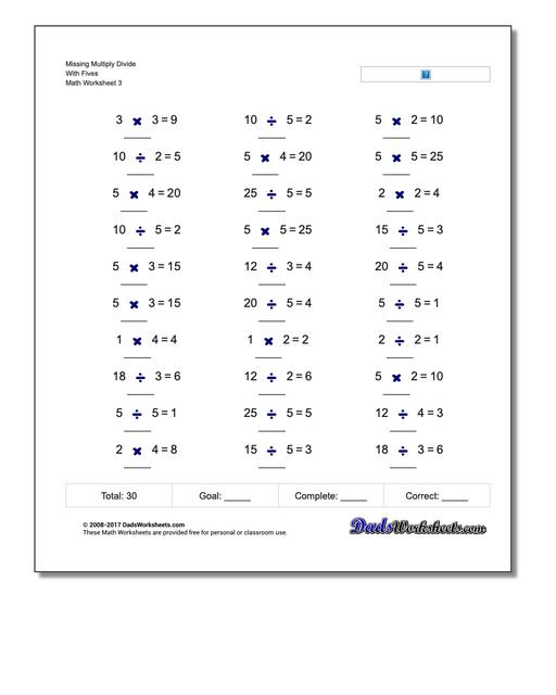 Multiplication And Division Missing Operation Worksheets