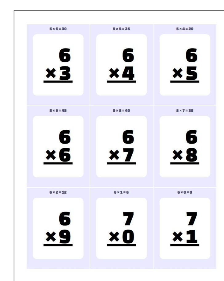 Printable Multiplication Flash Cards 0 12 With Answers On Back 