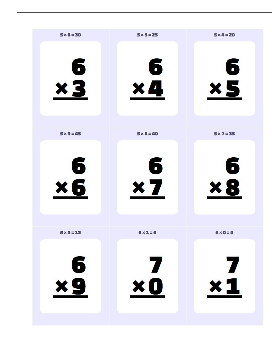 Multiplication Flash Cards