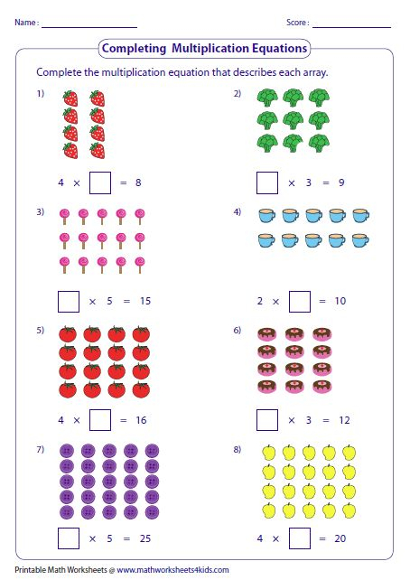 Multiplication Models Worksheets Math Worksheets Array 