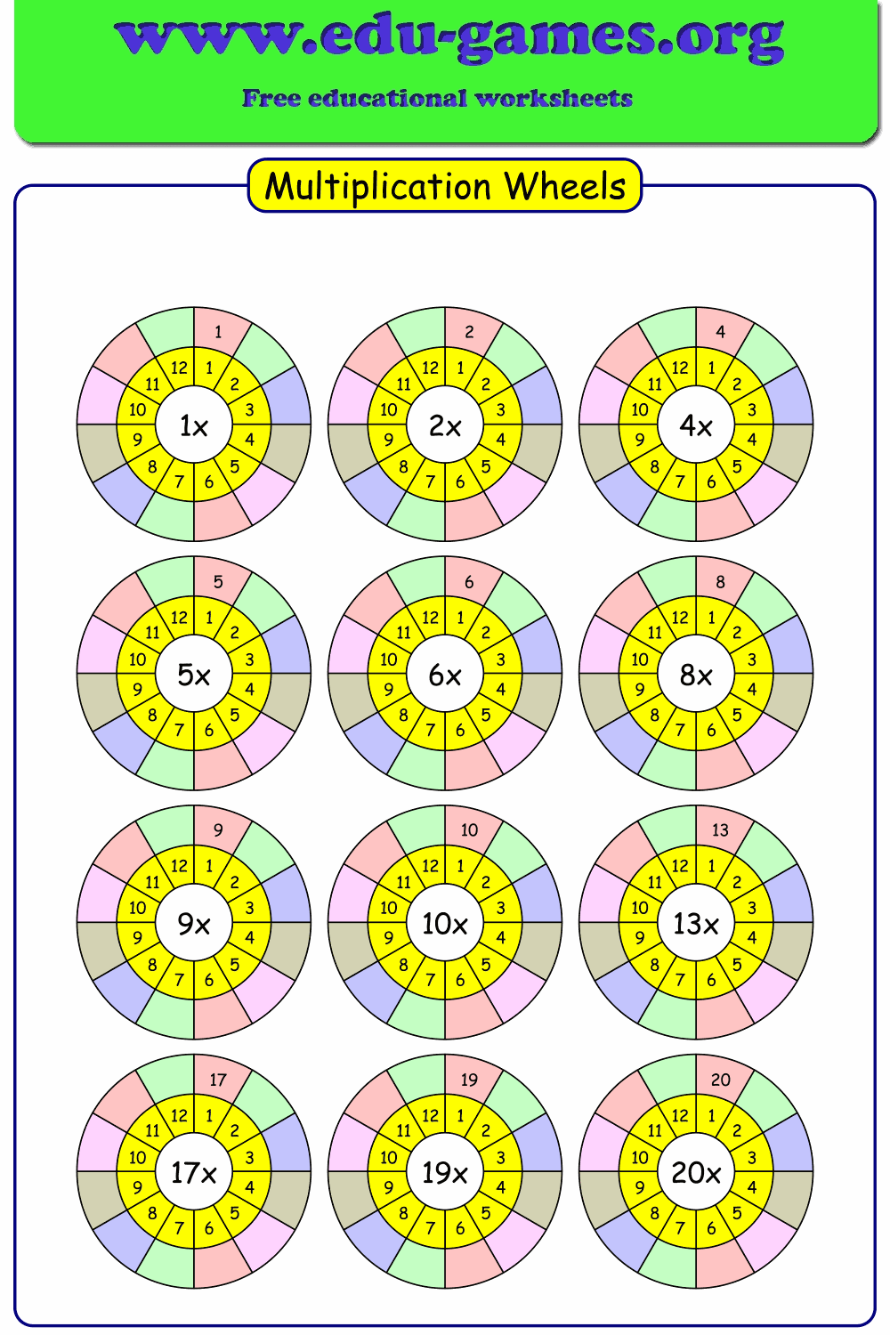 Multiplication Wheels Free Printable Worksheet Makers