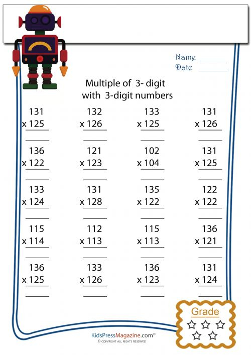 Multiplication Worksheet 3 Digit By 3 Digit 7 