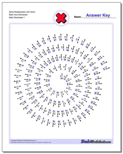 Multiplication Worksheets Spiral Multiplication Facts