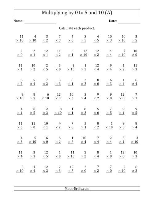 Multiplying By Anchor Facts 0 1 2 3 4 5 And 10 Other 