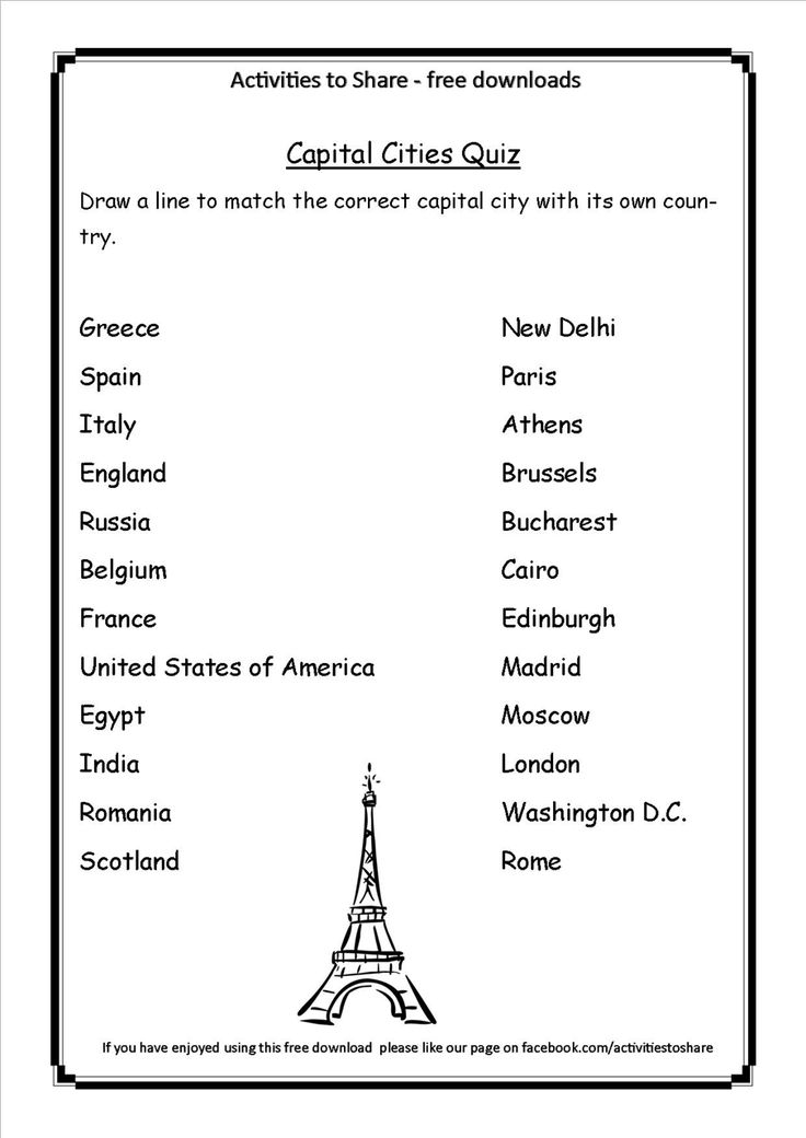 Picture Of DL34 Capital Cities Quiz Geography For Kids 